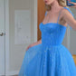 Blue Strap Sequined Midi tulle Prom Dress Evening Dress Homecoming Dress nv2696