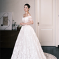 Off Shoulder Ivory Lace Wedding Gown, 3D Floral Appliques Sheer Corset Ballgown Bridal Dress  NV7392
