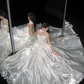 Strapless White Shiny Satin Ball Gown, Princess Wedding Bridal Dress With Neck Ribbon  NV7105