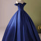 Blue strapless elegant simple A-line long satin ball gown evening dress nv3248