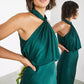 Green simple elegant strapless shoulder pleated long dress ball gown evening dress party dress nv2503