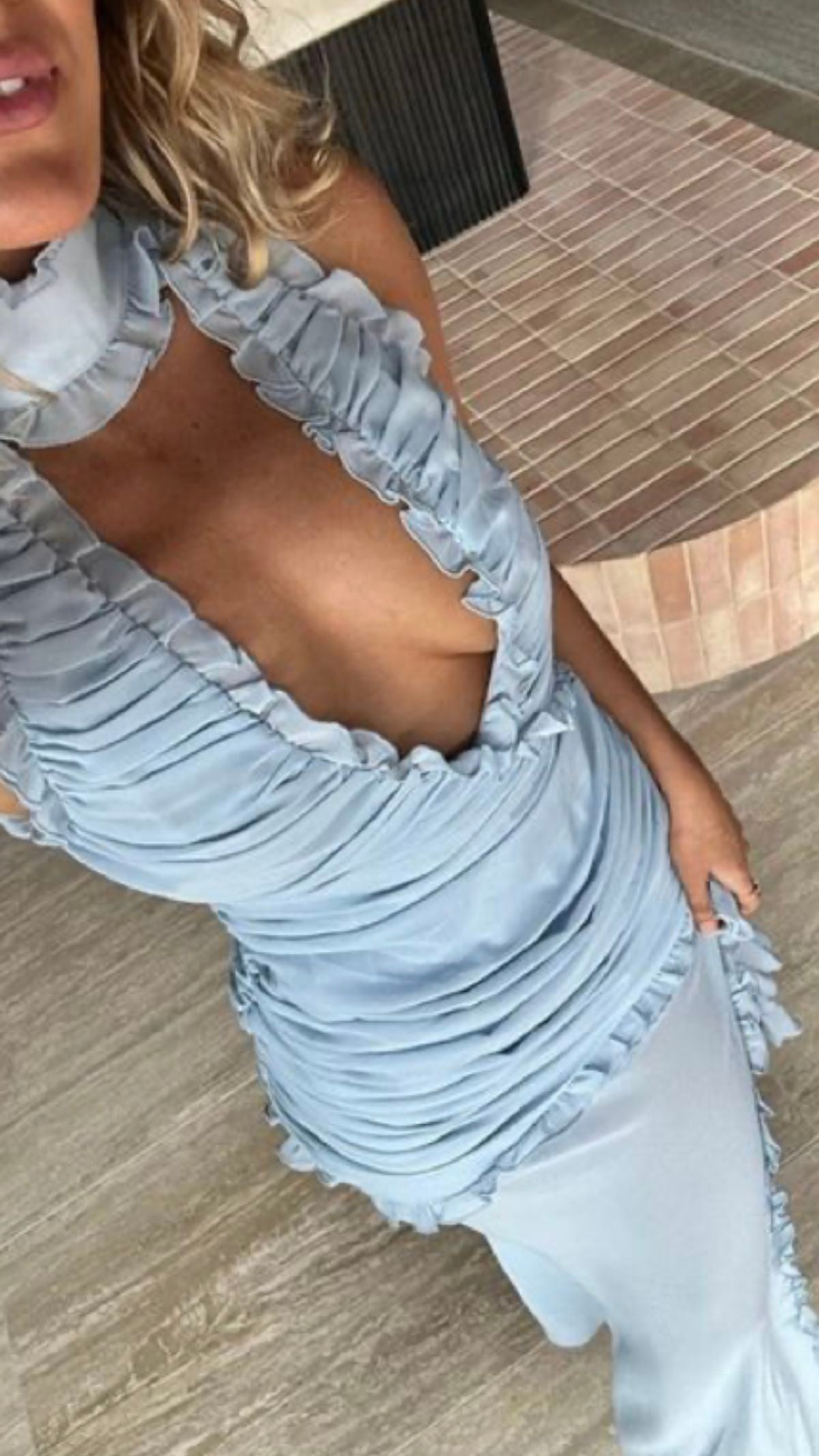 Robe de soirée longue en mousseline de soie bleue à la mode nv4766