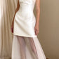 White simple elegant long satin tulle ball gown evening gown wedding dress nv2910