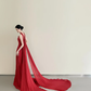 Red Chiffon Strapless Mermaid Evening Gown Pleated With Long Flowing Train  NV7172