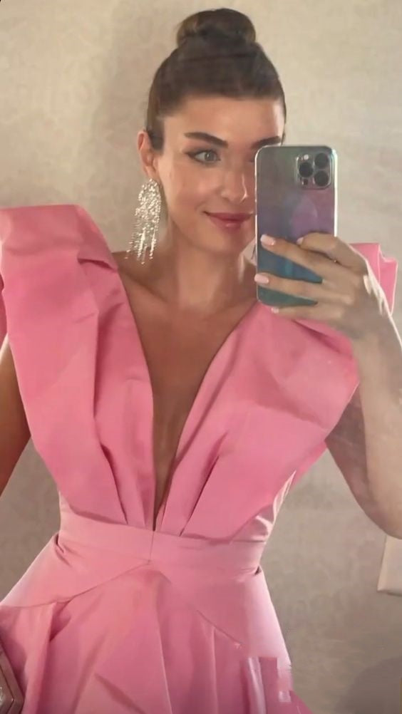 Rosa, modisches, schickes Homecoming-Kleid mit tiefem V-Ausschnitt, Partykleid nv2124