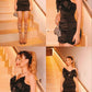 Schwarzes, modisches, schlankes, einzigartiges Schleifen-, Hohl-Strass-Kurz-Mini-Ballkleid, Abendkleid, Partykleid, Homecoming-Kleid, NV2332