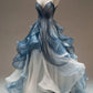 Blaues Vintage-Mode A-Linie V-Ausschnitt Tüll Langes Ballkleid Abendkleid nv3760