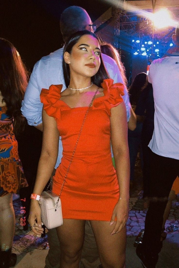 Orange Fashion Slim Fit Rüschen Unregelmäßigen Hosenträger Kurzes Mini Homecoming Kleid Abendkleid Partykleid nv2363