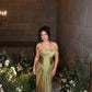 Robe de soirée longue en satin vert vintage élégante nv3529