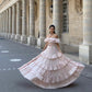 Pink off-the-shoulder ruffled flowing long party dress evening gown nv2697