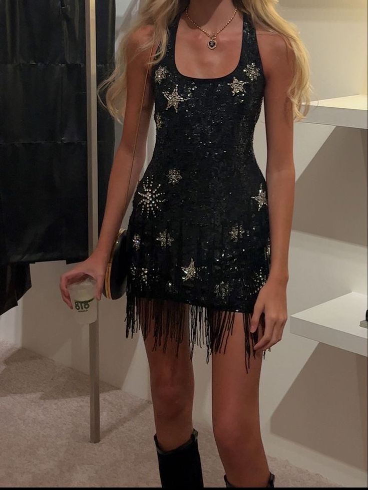 Schwarzes, glänzendes Pailletten-Kurzkleid für Heimkehr, Geburtstags- und Cocktailpartykleid, NV4659