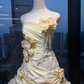 Strapless Cream Yellow Vintage Ball Gown 3D Rose Pearl Chain Lace Tiered Bubble Ruffle Prom Dress  NV7030
