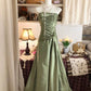 Grünes schlichtes, elegantes, schulterfreies, langes Satin-Ballkleid, Abendkleid, Partykleid, NV3553