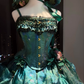 Peacock Green Spaghetti Straps Lolita Corset Ball Gown Iridescent Glitter Tulle Victorian Party Dress  NV6941