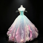 Ombre Macaron Tulle Prom Dress Spaghetti Strap Corset 3D Petal Princess Ball Gown  NV6989