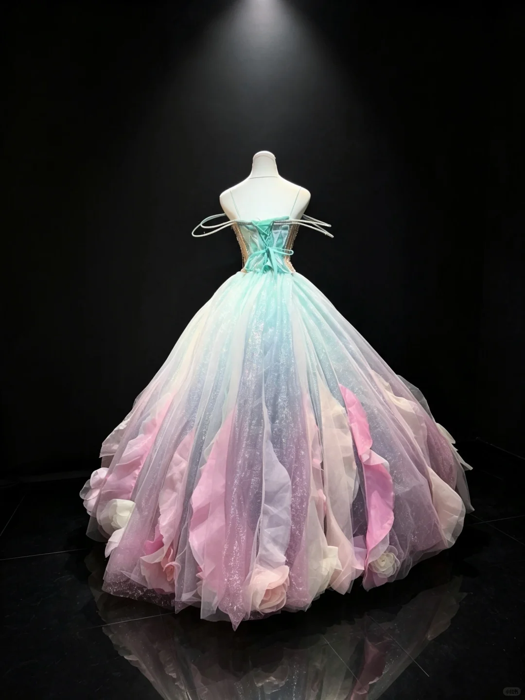 Ombre Macaron Tulle Prom Dress Spaghetti Strap Corset 3D Petal Princess Ball Gown  NV6989