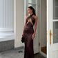 Brown Sexy Elegant Strapless Long Satin Ball Gown Evening Dress Birthday Holiday Party Dress nv3111