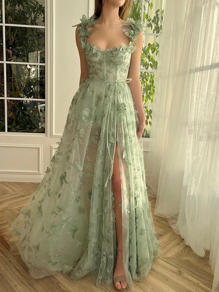 Robe de bal féerique papillon 3D 2024 Robe de soirée formelle en tulle brodé avec poches Robe de bal longue nv1572