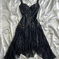 Marineblaues, dunkles, kurzes Vintage-Satin-Heimkehrkleid, nv5352