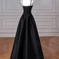 A-Linie, herzförmiger Ausschnitt, langes Satin-Ballkleid in Schwarz, langes Abendkleid in Schwarz, nv1469