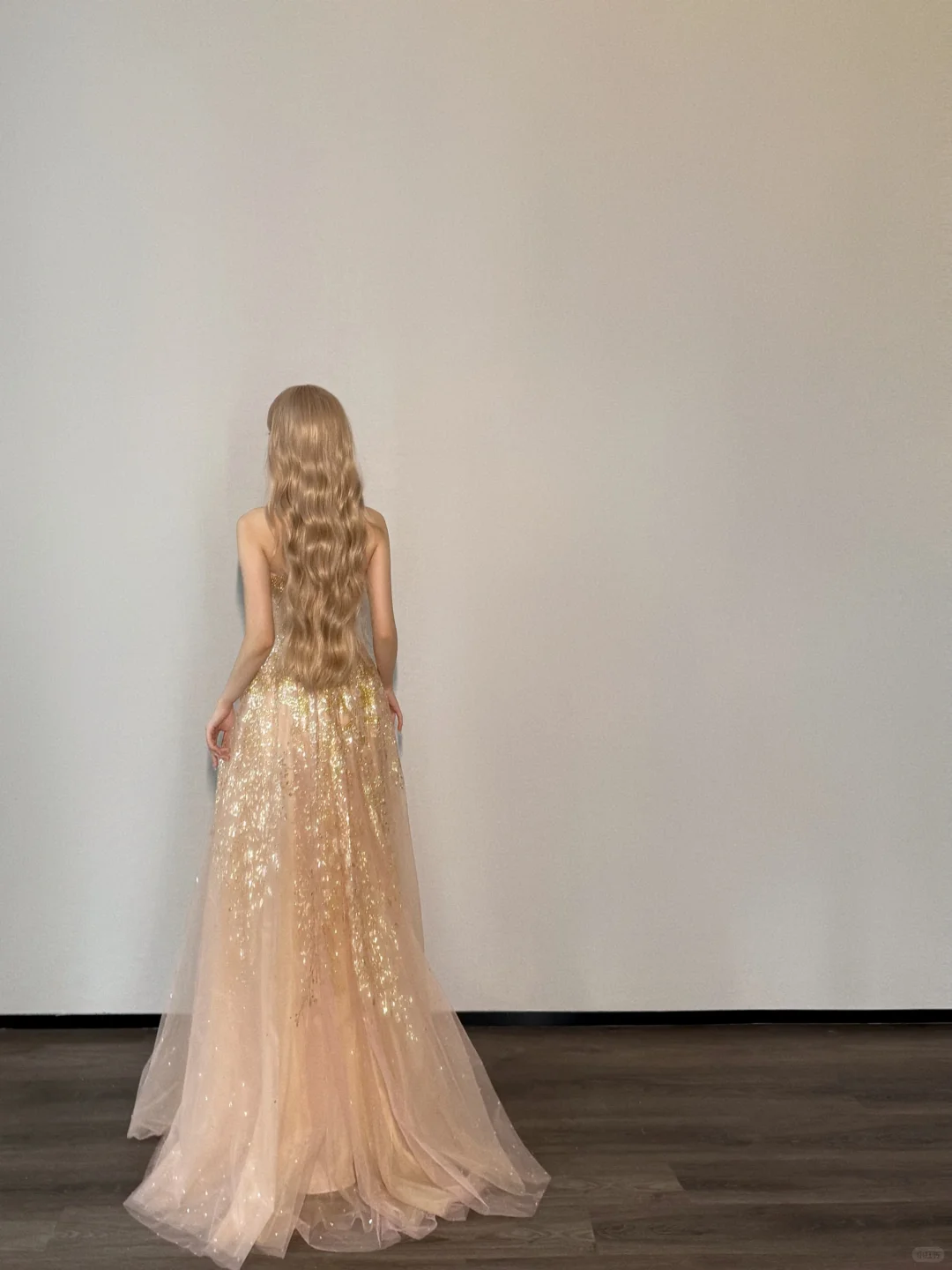 Champagne Nude Strapless Prom Gown Gold Sequin Embroidery Sparkle Tulle A Line Evening Dress  NV7152