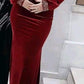 Red retro elegant beaded long sleeves long slim Velvet ball gown evening dress party dress nv2594