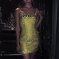 Robe de soirée courte jaune à paillettes brillantes, robe de cocktail d'anniversaire nv4658