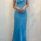 Robe de soirée longue en mousseline de soie, élégante et bleue, à bretelles spaghetti, nv3712