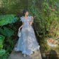 White colorful spots ruffle puff sleeve tulle long evening dress garden party dress nv2886