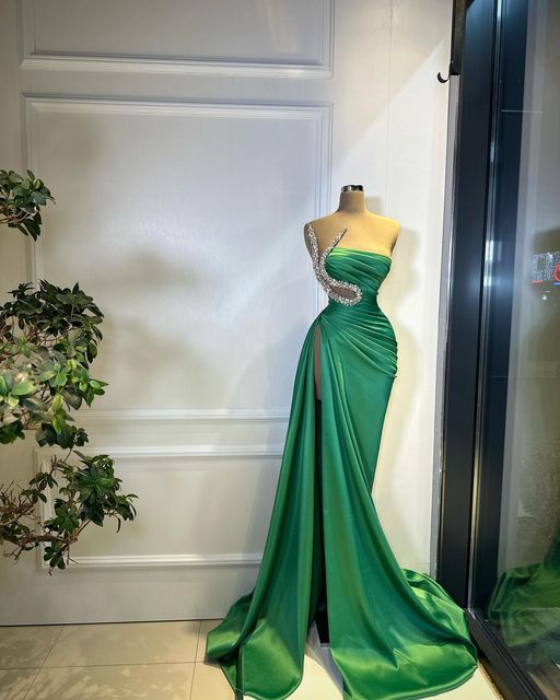 Green gorgeous rhinestone tube top elegant long slit sexy ball gown evening dress nv3129