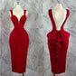 Robe de soirée longue élégante à col en V et bretelles larges rouge nv3160