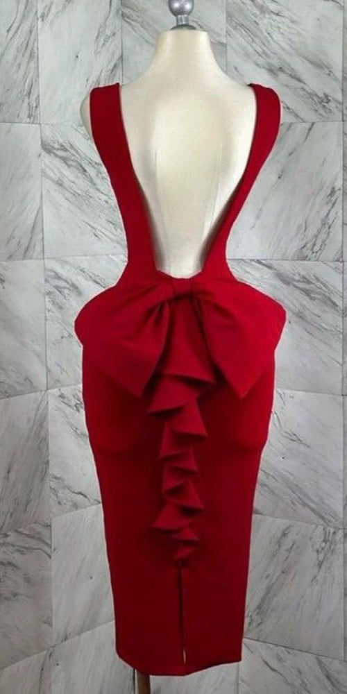 Robe de soirée longue élégante à col en V et bretelles larges rouge nv3160