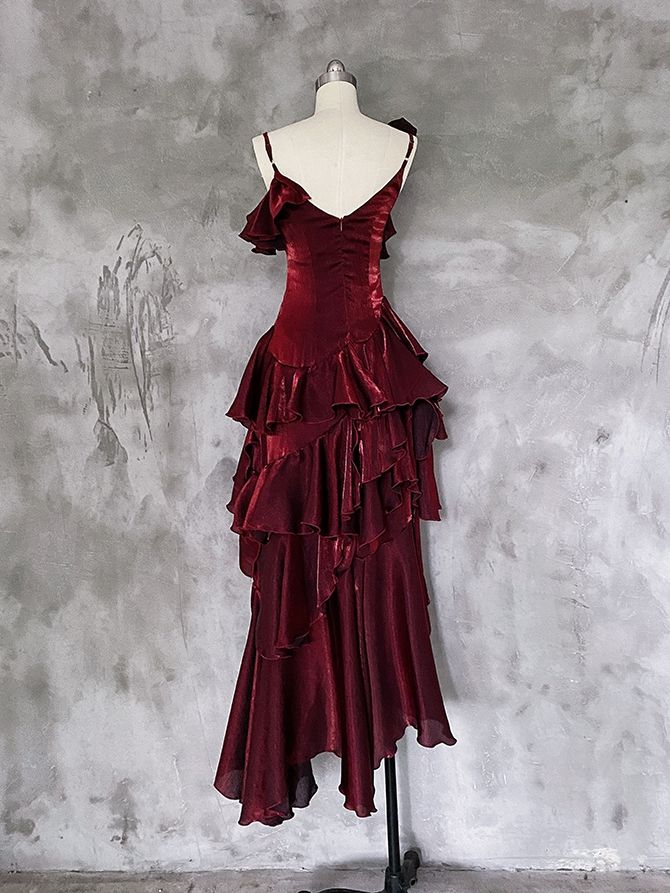 Wunderschönes rotes elegantes langes Meerjungfrau-Ballkleid aus Satin im Slim-Fit nv4819