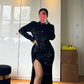 Black long sleeve shiny sequins long sexy slit prom dress evening dress party dress nv3140