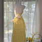 Gelbes wunderschönes Perlen-Spaghettiträger-A-Linien-Chiffon-Langballkleid-Abendkleid-Partykleid nv4229