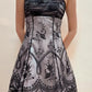 Robe de soirée courte en mousseline de soie à bretelles spaghetti, grise et noire, chic et florale, nv4346