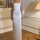 White solid color fashion simple back bow long ball gown evening dress party dress nv2530