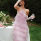 Robe de soirée longue en tulle rose à dos nu nv1353