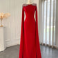 Red simple shiny rhinestone elegant long sleeves long satin ball gown evening dress nv3131