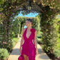 Robe de soirée courte à volants en mousseline de soie rose élégante et tendance nv3877