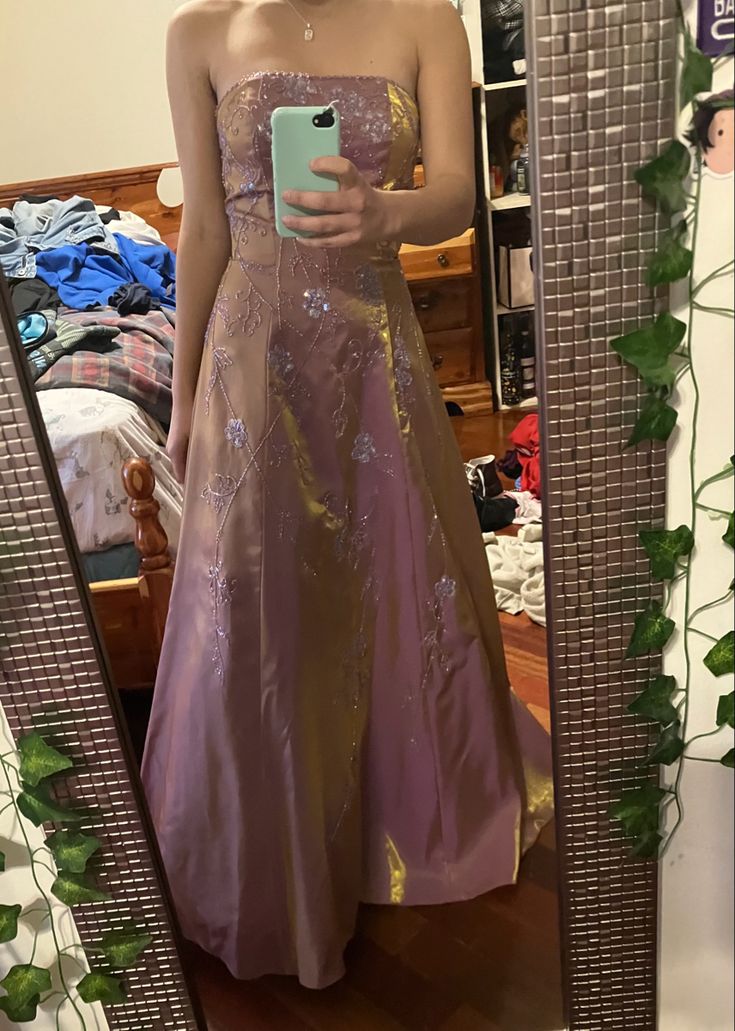 Robe de soirée longue en satin, coupe trapèze, motif floral, rose, violet, brillant, à la mode, exquise, nv3736