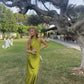 Robe de soirée longue en satin à bretelles élégantes et vertes nv3667