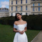 Robe de soirée courte en satin blanc simple et tendance, à épaules dénudées, robe de bal, robe d'anniversaire, robe de soirée pour invités de mariage nv2551