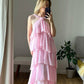 Robe de soirée longue en mousseline de soie rose à volants, jolie et mignonne, longueur au sol, pour bal de promo, pour 22e anniversaire, nv3904