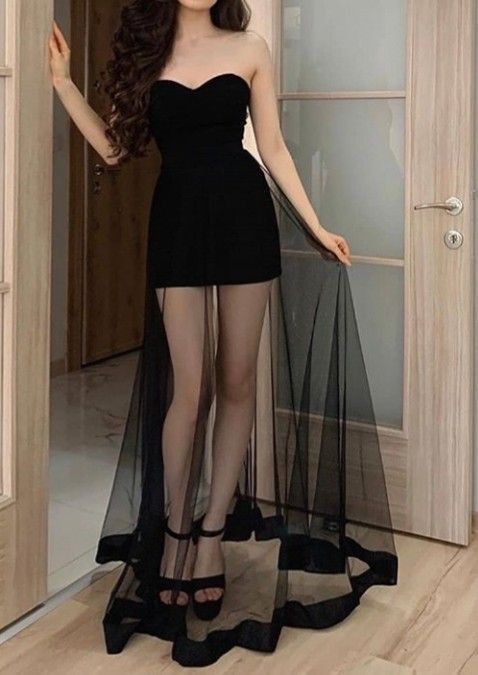 Schwarzes Tube-Top, sexy, langes Ballkleid, Abendkleid, Partykleid, NV2182