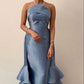 Blue fashion elegant tube top off shoulder trail irregular ruffle fishtail long ball gown evening dress party dress nv2543