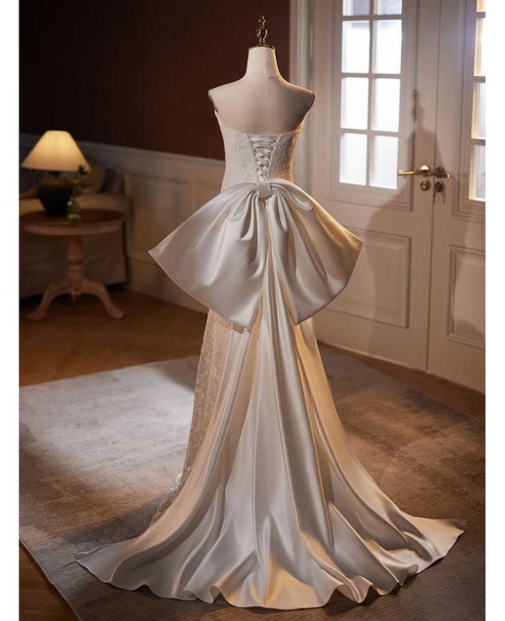 Robe de soirée sirène blanche élégante et brillante, sans bretelles, longue, en dentelle, style bal, robe de mariée traînante, nv3468