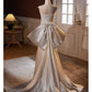 Robe de soirée sirène blanche élégante et brillante, sans bretelles, longue, en dentelle, style bal, robe de mariée traînante, nv3468