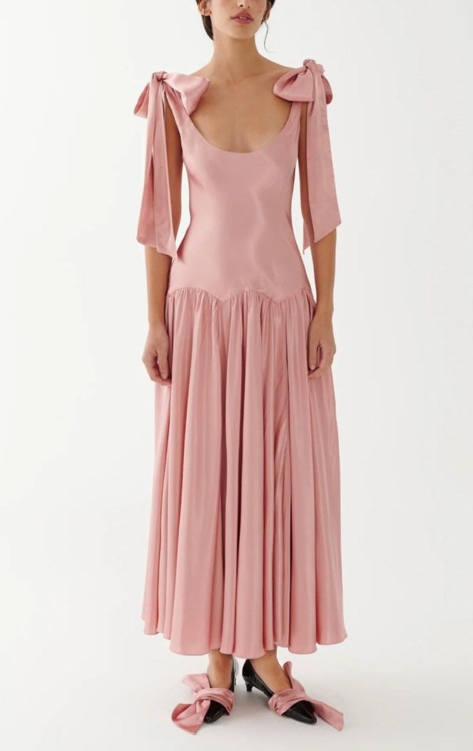 Robe de soirée longue en satin rose, élégante, col carré, bretelles spaghetti, robe de bal, robe de soirée ...