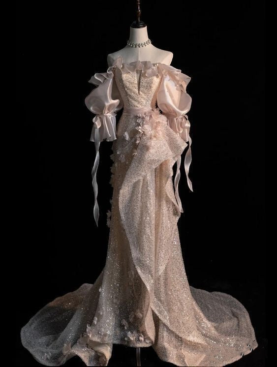 Robe de soirée longue en tulle pailleté, élégante et délicate, en dentelle florale, longueur au sol, robe de bal, robe de soirée, robe de bal, nv3761